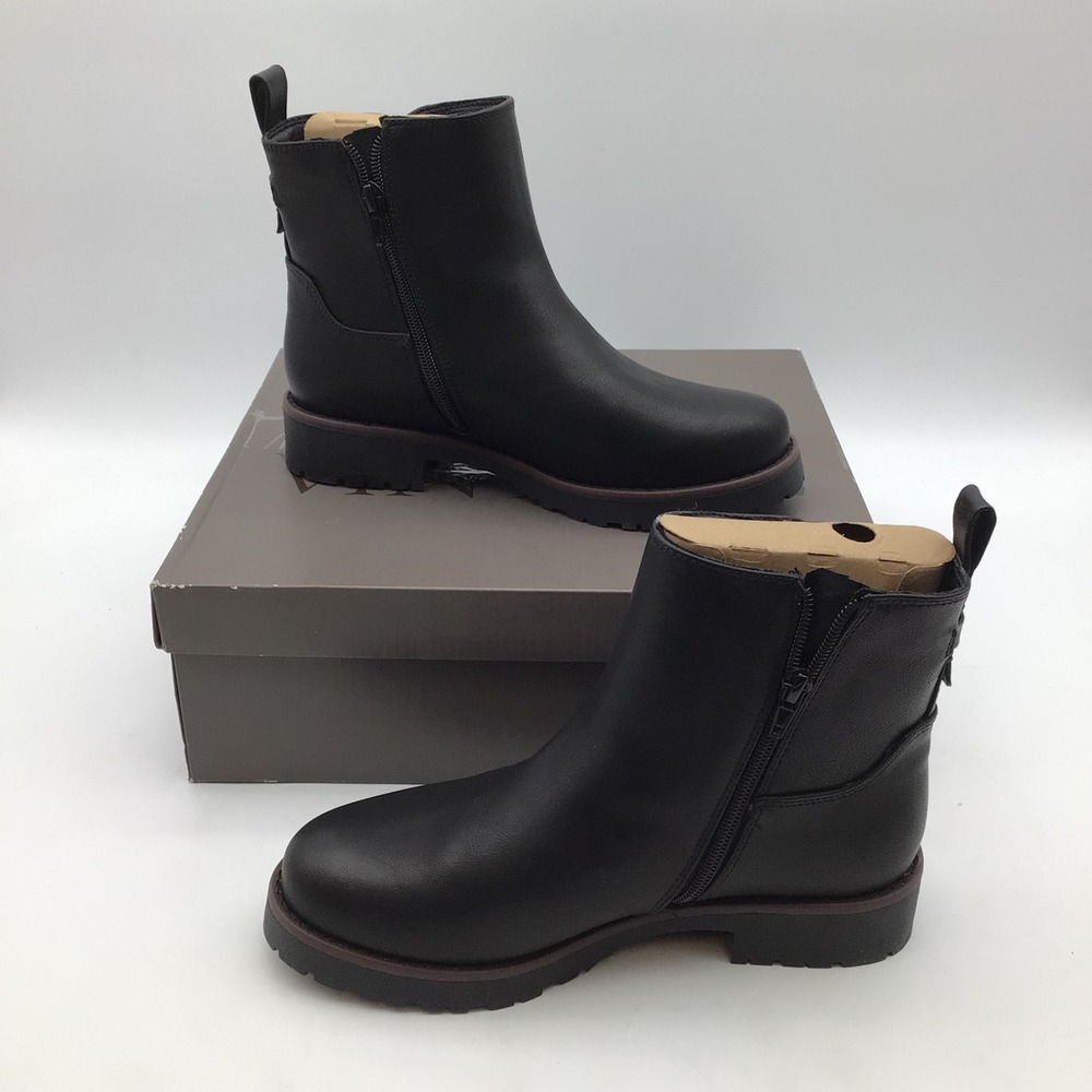 Crown Vintage Taylen WW Black Leather Side Zip Ankle Boots Womens Size 7.5W NEW